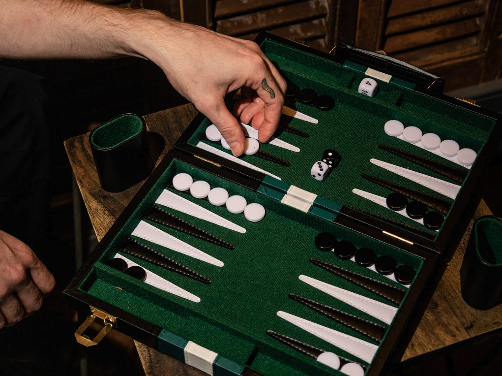 A backgammon game in play